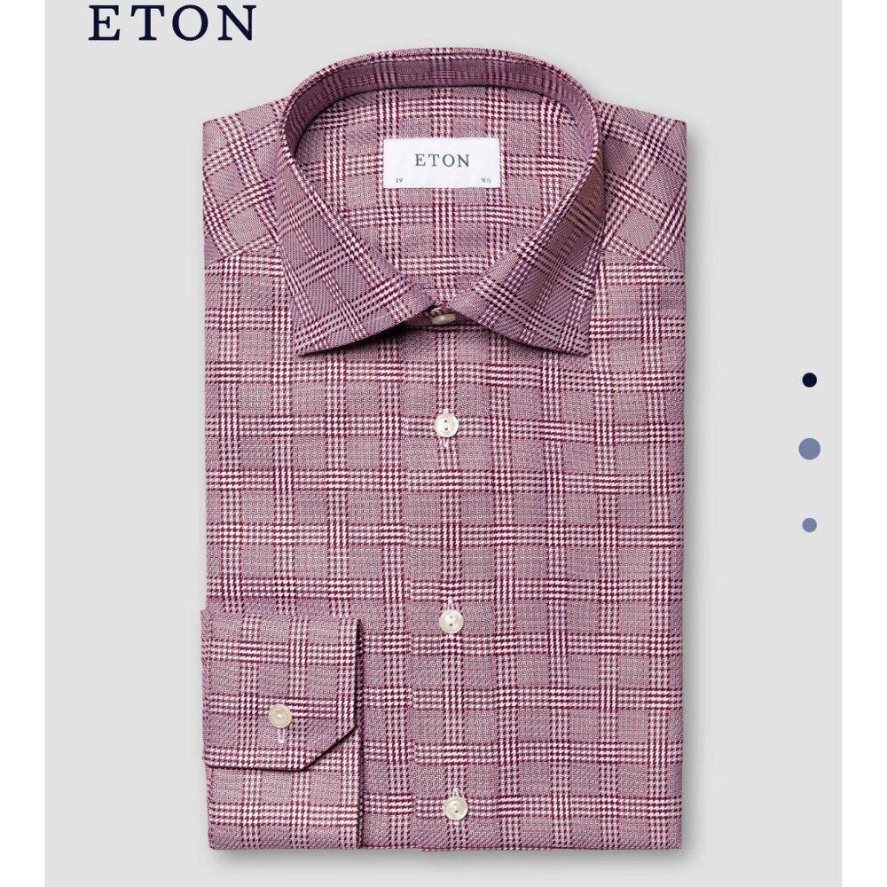 Eton Burgundy Checked King Twill Dress Shirt Men’s Size 42 / 16.5 Classic Fit